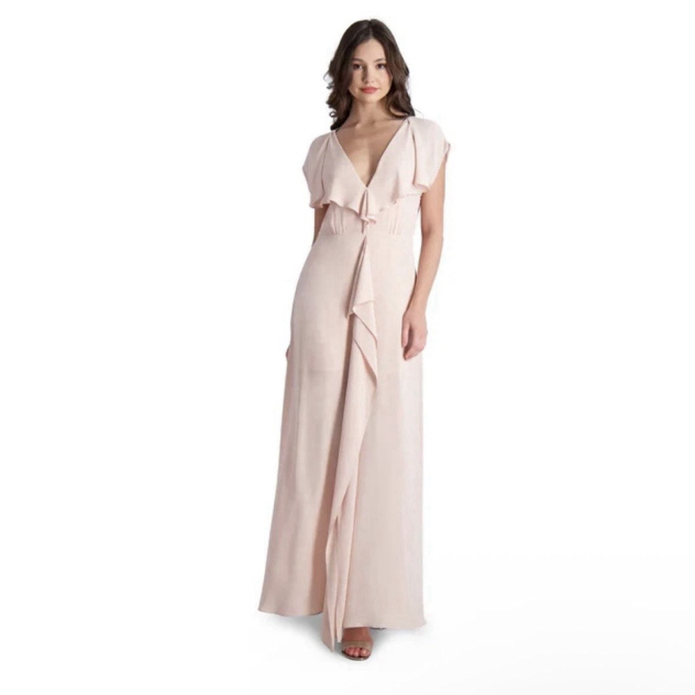 BCBGMAXAZRIA Evette Ruffled Chiffon V-neck Gown Pale Blush Pink Size 2